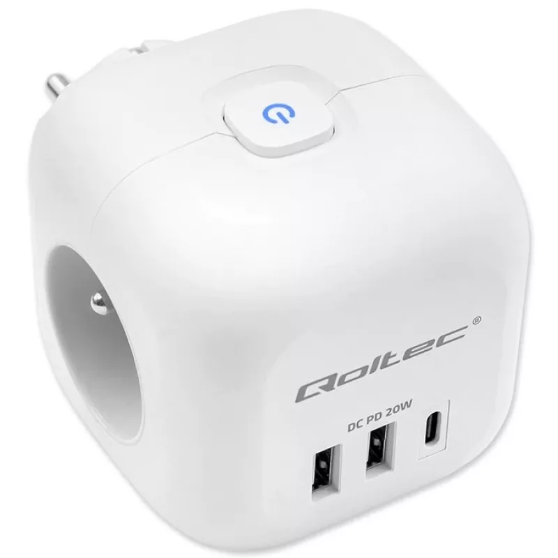 Power strip QOLTEC 52548 with 3×AC sockets and USB port
