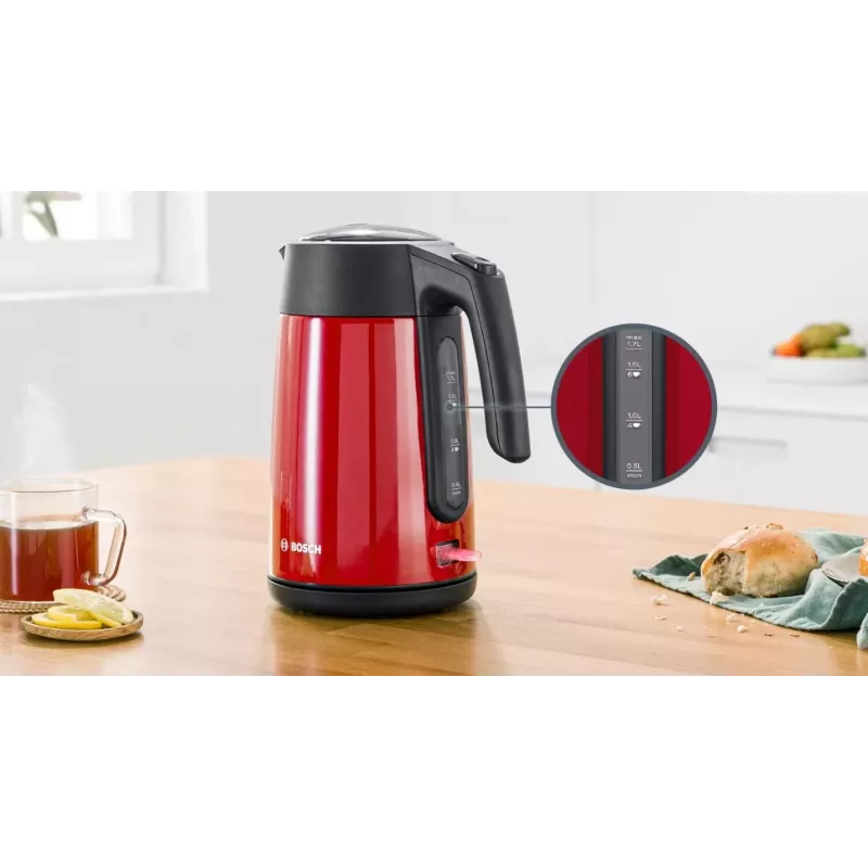 Electric kettle Bosch TWK7L464 — 1.7 L capacity, 2400 W, red, plastic housing
