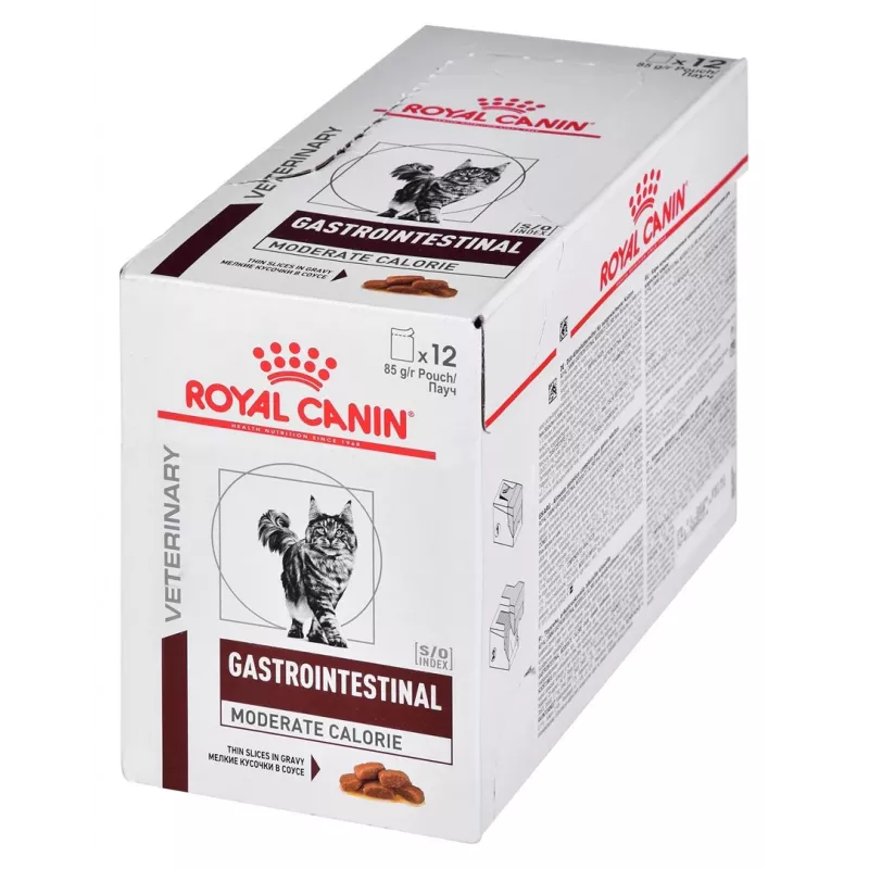 Wet cat food Royal Canin Gastrointestinal Moderate Calorie 12 x 85 g sachets, adult, meat flavour, 82.2% moisture