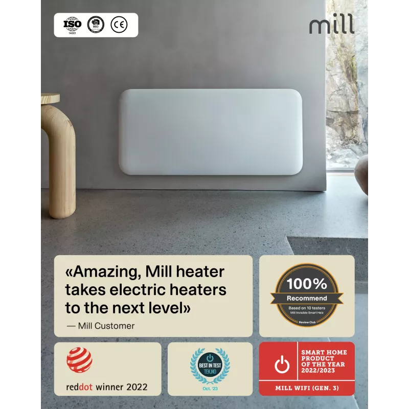 Mill WiFi Panel Heater | PA1500WIFI4A | Panel Heater | 1500 W | Suitable for rooms up to 22 m² | White | IPX4