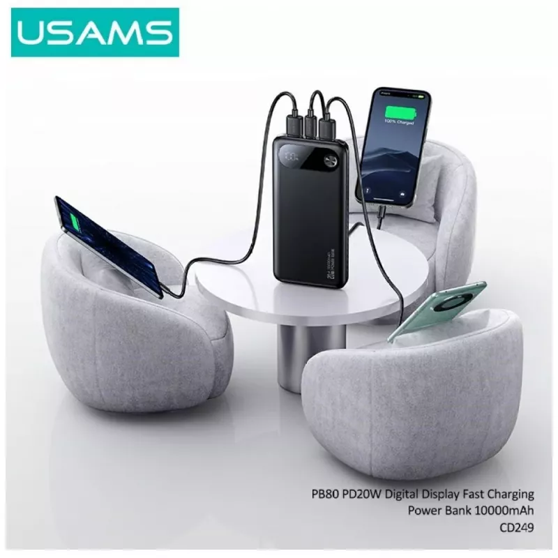 Portable power bank usams PB80 10000mAh 20W PD white