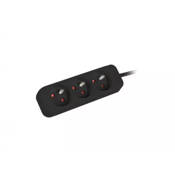 Power strip 1.5m, black, 3 sockets, cable made of solid copper