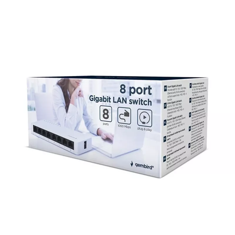 Unmanaged Switch GEMBIRD NSW-G8-01 — 8× Gigabit Ethernet (10/100/1000), White, DC 5V