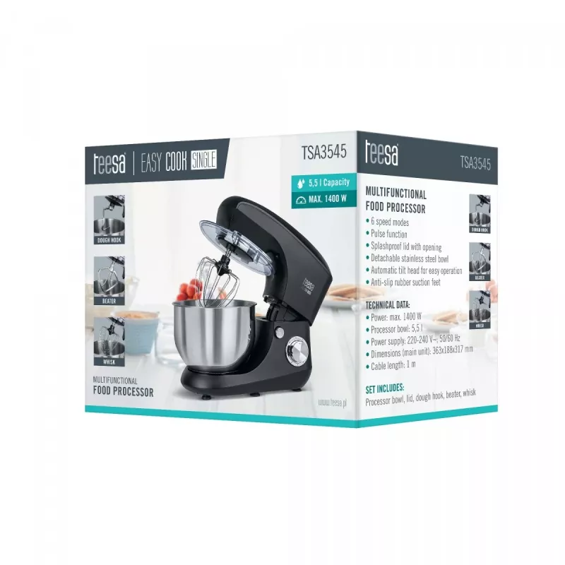 Food processor TEESA Kitchen robot EASY COOK Single Black TSA3545-B 1000W 4L