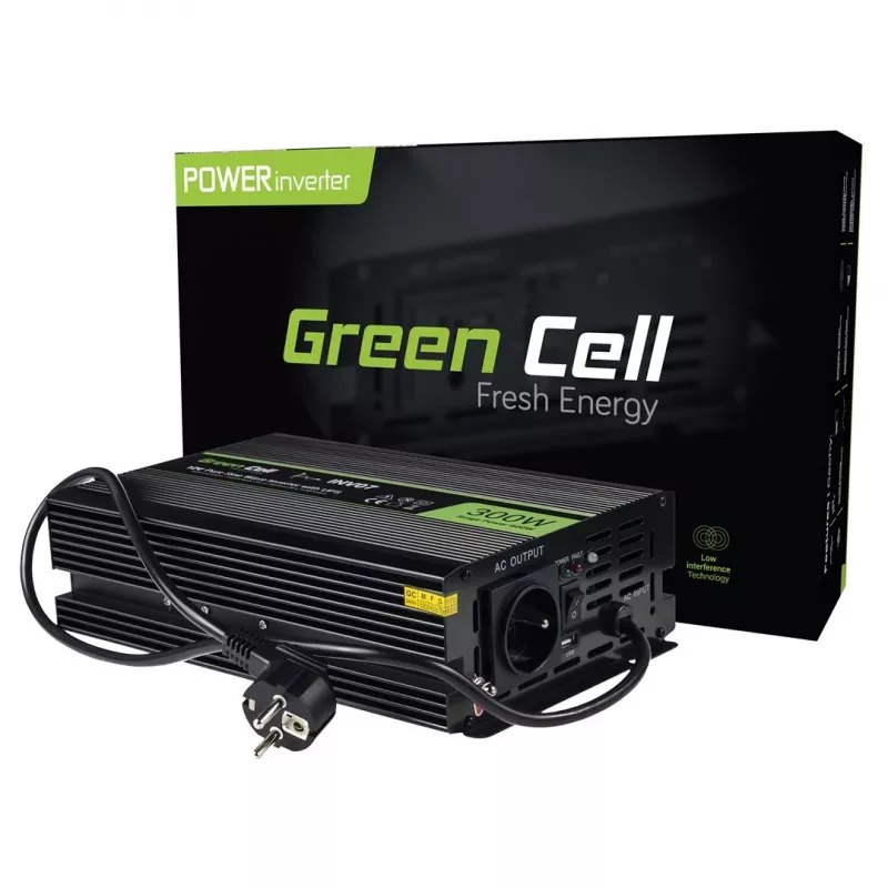 Power inverter Green Cell INV07, DC 12 V to AC 230 V, 300 W, 50 Hz, Type C plug, black