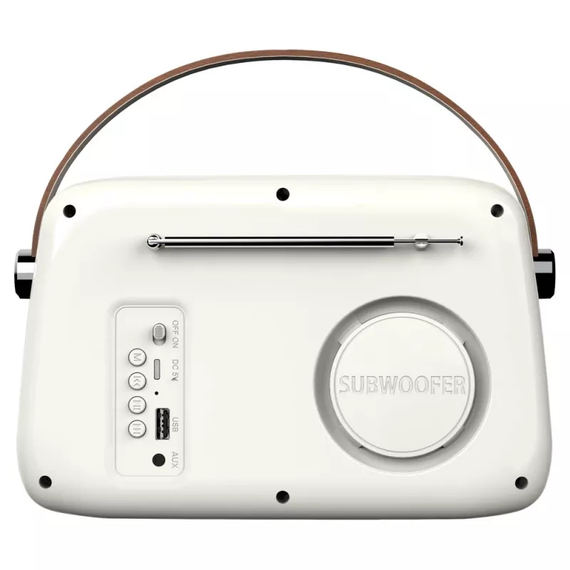 Portable radio SAVIO RS-02 — analog FM tuner, Bluetooth 5.3, USB power, 3 W, white