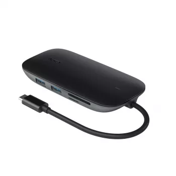Laptop dock AUKEY CB-C71 — 3x USB‑C (USB 3.2 Gen1), HDMI, RJ‑45, MicroSD, USB PD 100W, 0.15 m cable, black