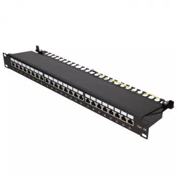 Extralink CAT6A STP 24-Port Shielded Patch Panel, 1U 19-Inch Rackmount, 10G Ready, Black