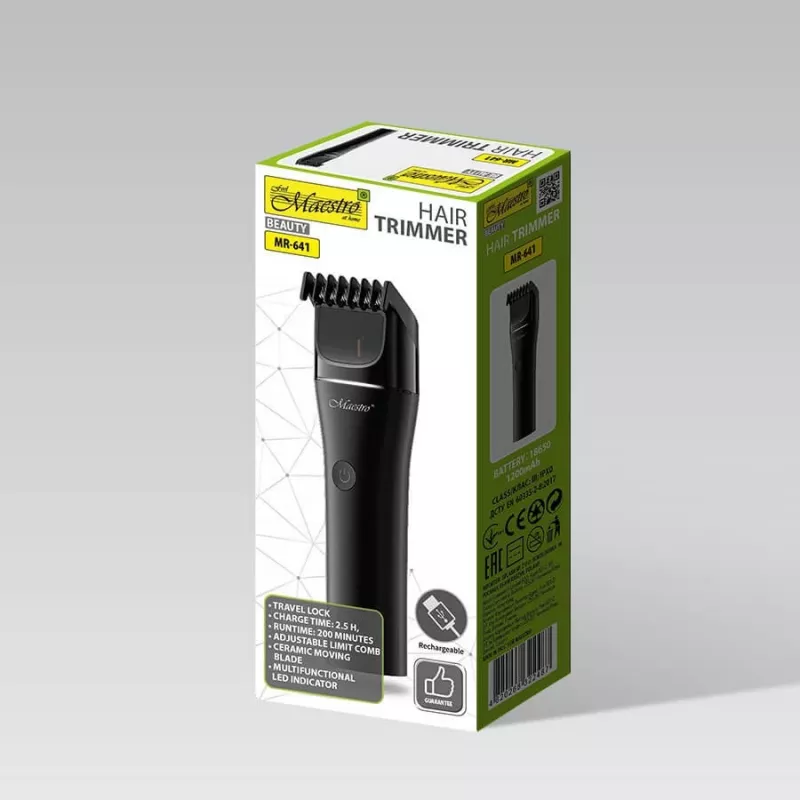 Cordless hair trimmer Maestro MR-641, ceramic blade, USB rechargeable, 1200 mAh, 45×155×30 mm