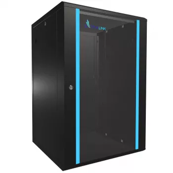 Extralink 18U 600x600 Black Wall-Mounted Rack Cabinet with Glass Door and Key Lock