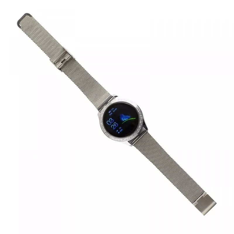 Smartwatch ORO-MED ORO-SMART CRYSTAL SILVER — round metal housing, LCD 240×198, 1.04 inch display, Bluetooth 4.0, waterproof, 120 mAh battery