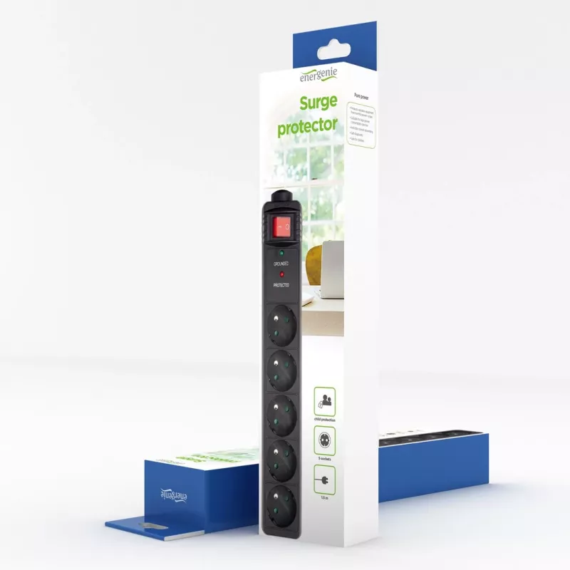 Gembird SPF5-C-10 Surge Protector Black 5 AC Outlet(s) 250 V 3 M
