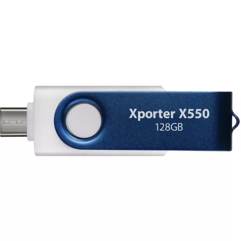 USB flash drive PATRIOT Xporter X550 128GB, dual-interface USB-A and USB-C 3.2 Gen 1, blue/white