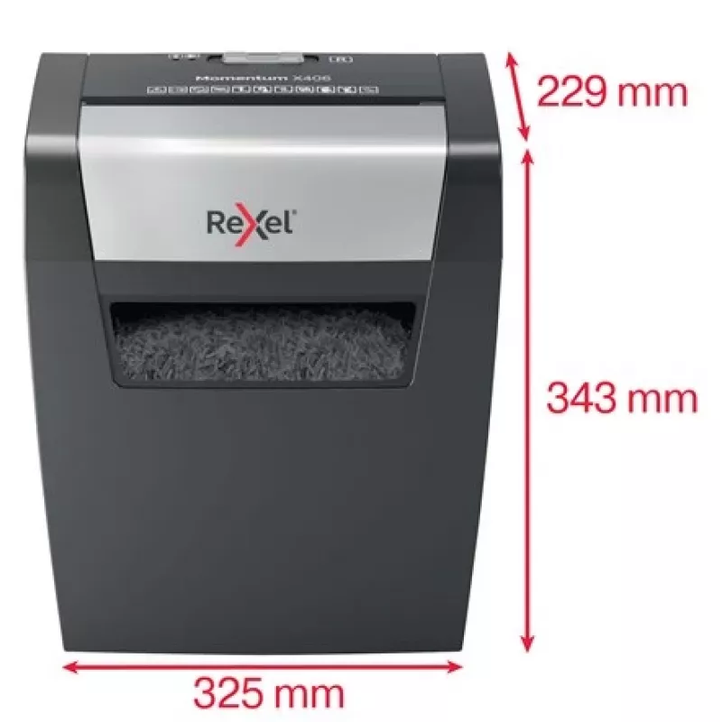 Rexel Momentum X406 Cross Cut Paper Shredder P4, Particle-cut shredding, 4 x 28 mm, 15 L, 125 sheets, 70 dB, Buttons