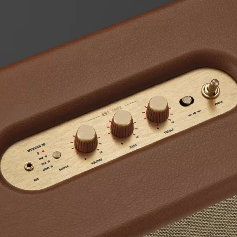 Wireless speaker MARSHALL Woburn III Brown — multiroom, Bluetooth, Wi‑Fi, analog inputs