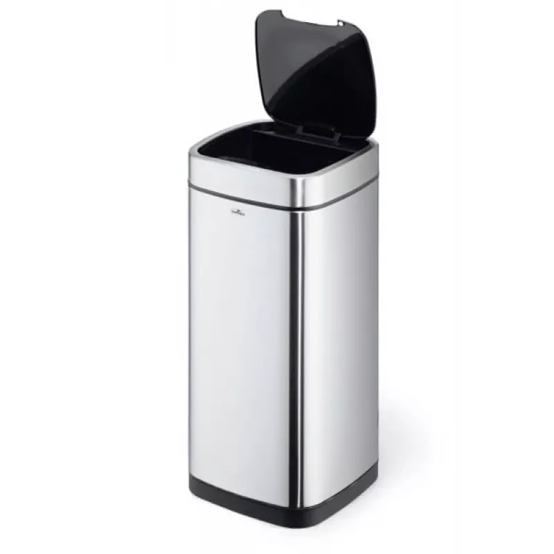 Rectangular Trash Can Durable NO TOUCH 35L Stainless Steel Black Silver