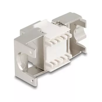 Keystone module DELOCK 90723 — flat RJ-45 insert, silver/white, 16×28.5×22.6 mm