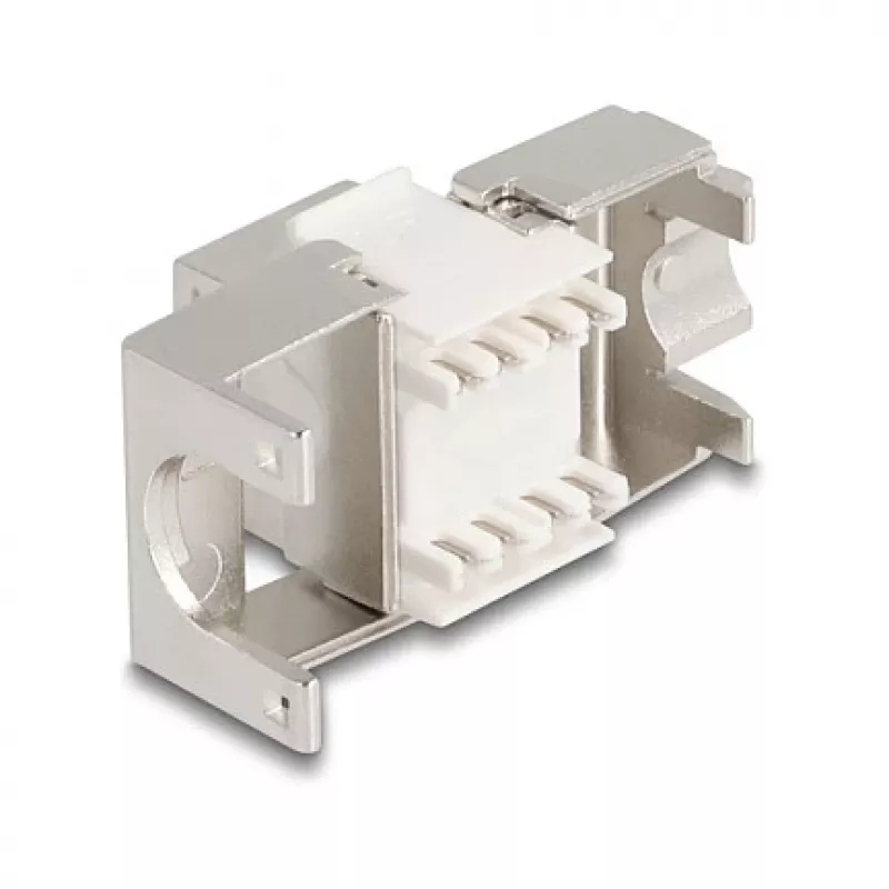 Keystone module DELOCK 90723 — flat RJ-45 insert, silver/white, 16×28.5×22.6 mm