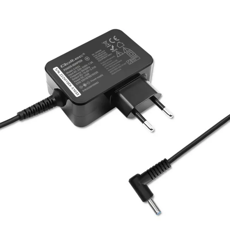 AC Power Adapter QOLTEC 51033 for laptops, 45 W, 19.5 V, 2.31 A, 220–240 V, indoor, black, 1.7 m cable