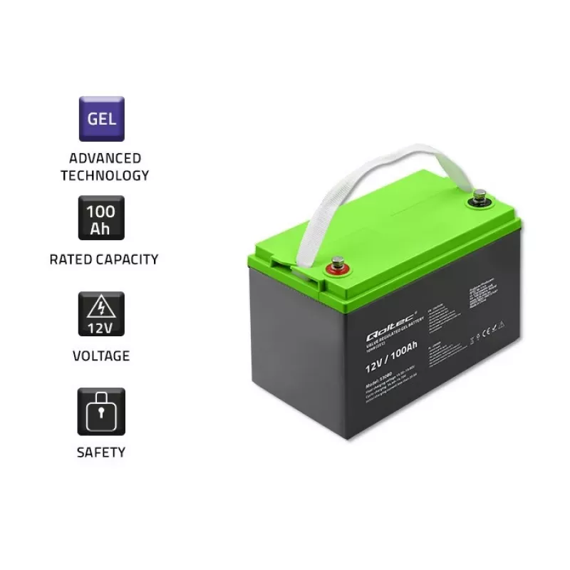 Gel battery QOLTEC 53080 12V 100Ah — sealed rechargeable battery for backup power