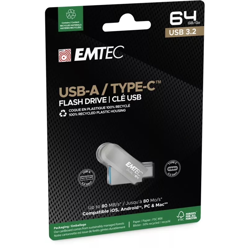 USB flash drive Emtec 64 GB USB Type-A USB Type-C D280