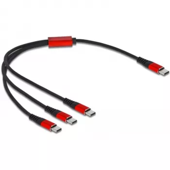 USB Charging Cable DeLOCK 3 in 1 USB Type-C to 3 x USB Type-C 30 cm black/red
