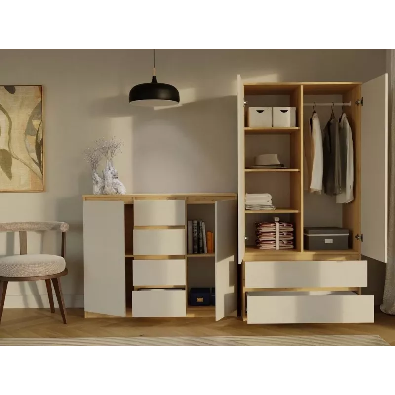 CHEST OF DRAWERS WITH 2 DOORS AND 4 DRAWERS, ARTISAN OAK/CASHMERE COLOUR
