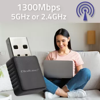 Wireless USB Adapter QOLTEC 56988 Dual Band 1300Mbps USB 3.0