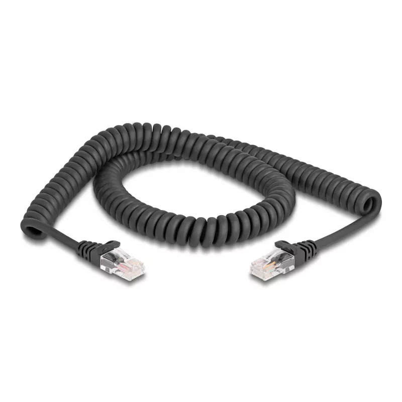 Network Cable DeLOCK RJ45 Coiled Cable male to male Cat.5e 2 m black