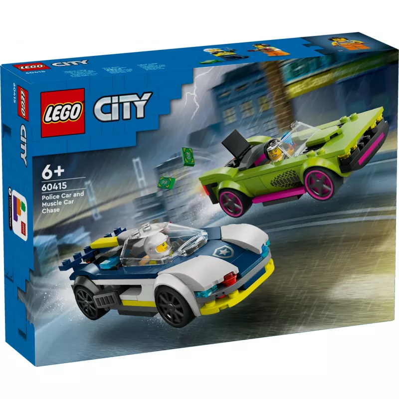 LEGO City playset 60415 Police Car and Muscle Car Chase — 213 pieces, 2 minifigures, age 6+