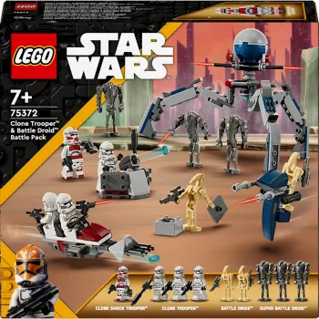 LEGO Star Wars Clone Trooper & Battle Droid Battle Pack Building Toys for Kids with Speeder Bike Vehicle 4 Minifigures and 5 Figures Gifts for Boys