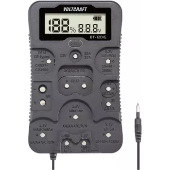 VOLTCRAFT Battery Tester BT-12DIG Measuring Range (Battery Tester) 1,2 V, 1,5 V, 3 V, 3,7 V, 6 V, 9 V, 12 V Battery, Battery VC-14340820 (VC-14340820)