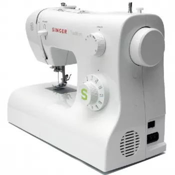 Sewing machine SINGER Tradition 2273 — semi-automatic, 23 stitches, 4-step buttonhole, free arm, white