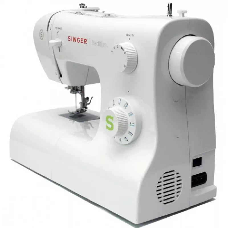 Sewing machine SINGER Tradition 2273 — semi-automatic, 23 stitches, 4-step buttonhole, free arm, white