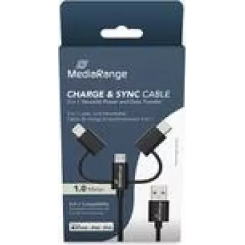 USB cable MediaRange MRCS246 — 1 m, USB A to USB-C / Micro USB-A / Lightning, USB 2.0, black