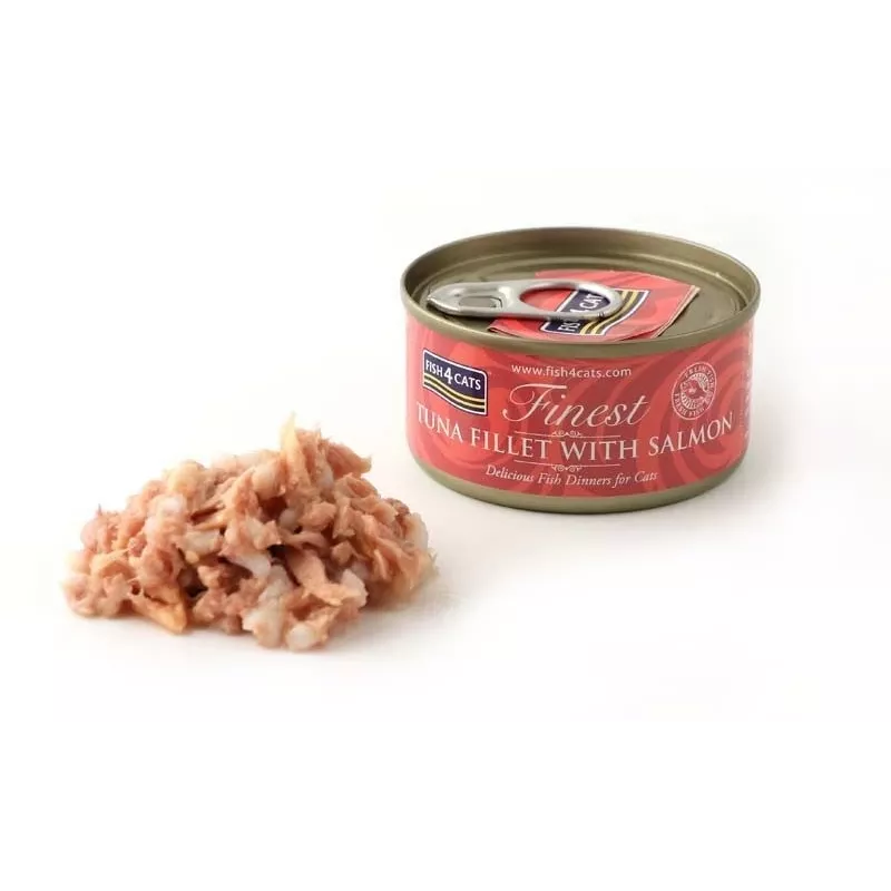 Wet cat food FISH4DOGS Tuna fillet with salmon 70 g pouch, adult, fish flavor, 85% moisture