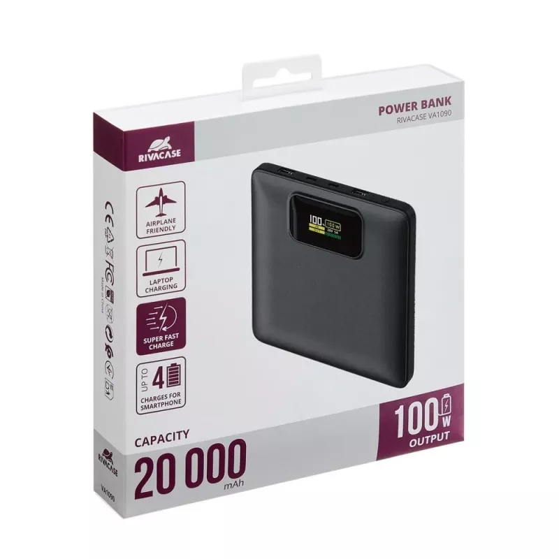 Power bank Rivacase VA1090 — 20000 mAh, 77 Wh, total output 100 W, 440 g