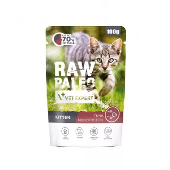 Wet cat food VETEXPERT Raw Paleo Kitten Tuna 100 g — grain-free, high-protein, junior, complete feed