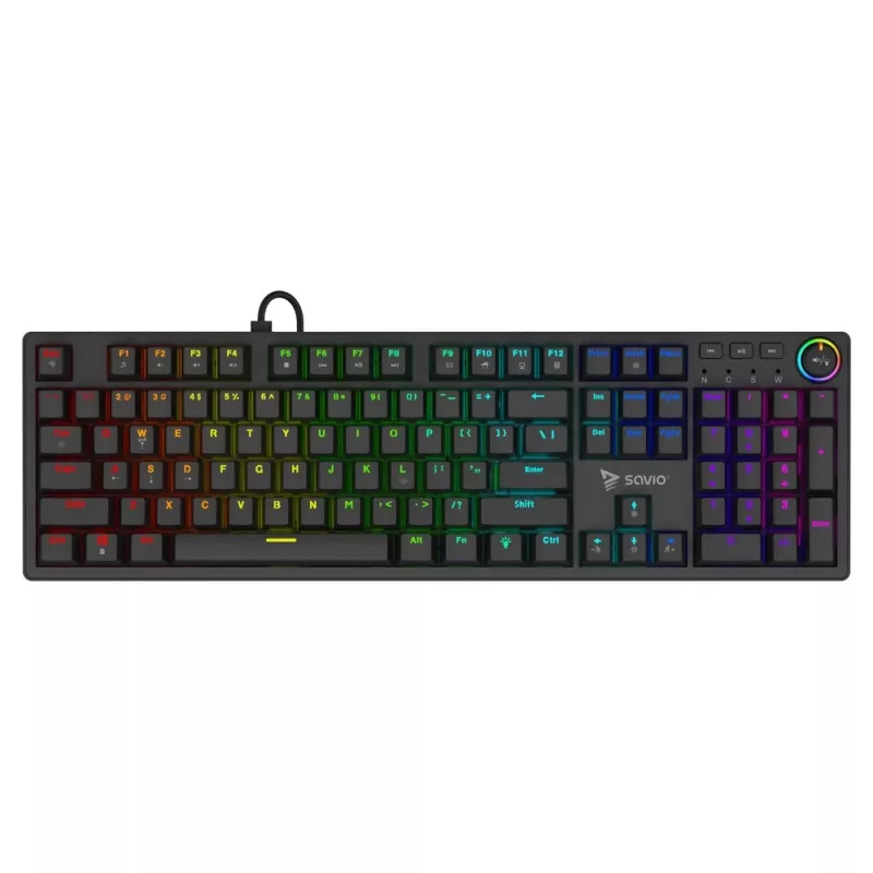 Mechanical gaming keyboard SAVIO STYX Outemu Red — Full-size 104-key USB wired, RGB, ANSI US International, 1.5 m, Black