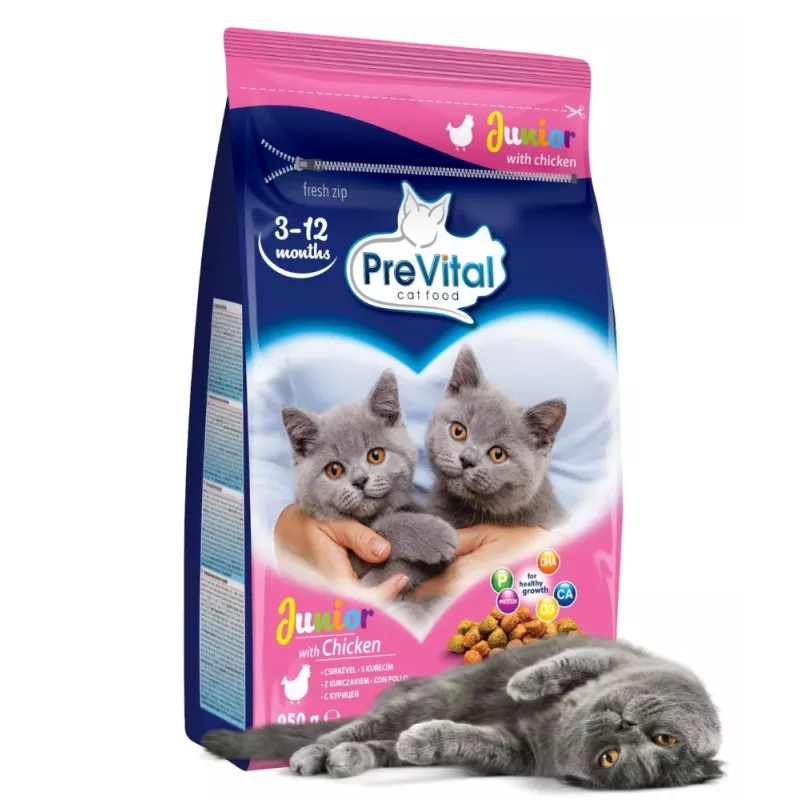 Dry cat food PREVITAL Junior Chicken 950 g — kibble for kittens, 35% protein, 12% fat