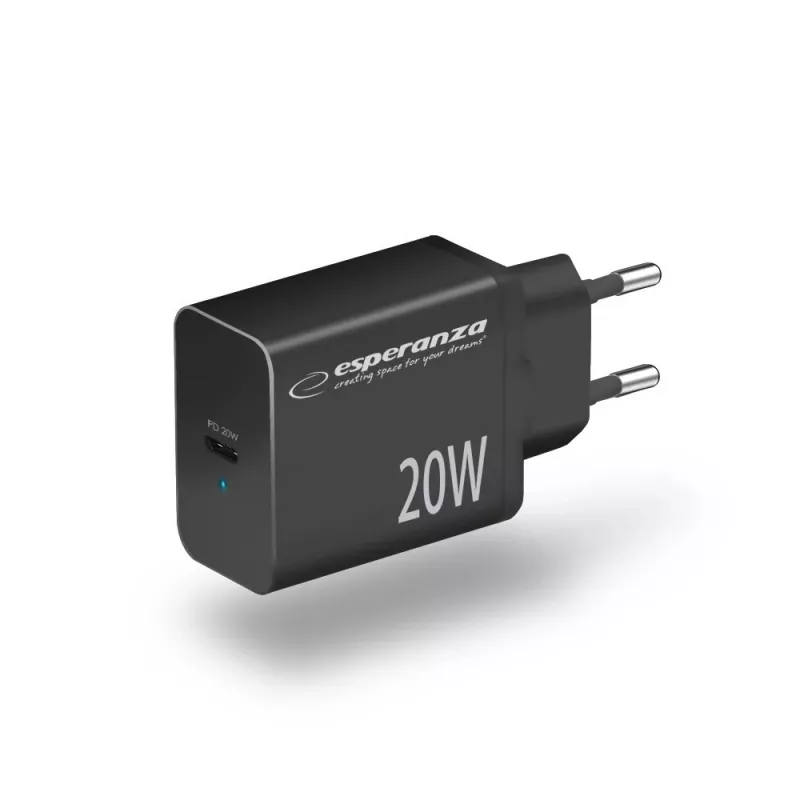 Mains charger ESPERANZA EZC104K 20W Black, USB power adapter for portable devices