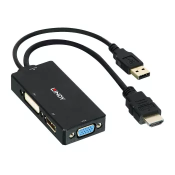 Lindy HDMI to DisplayPort, DVI and VGA Converter, 0.15 m, 2160p, Black, DP STDP2600, DVI-D PS8222, VGA AG6200, 8 bit, 0 - 65 °C