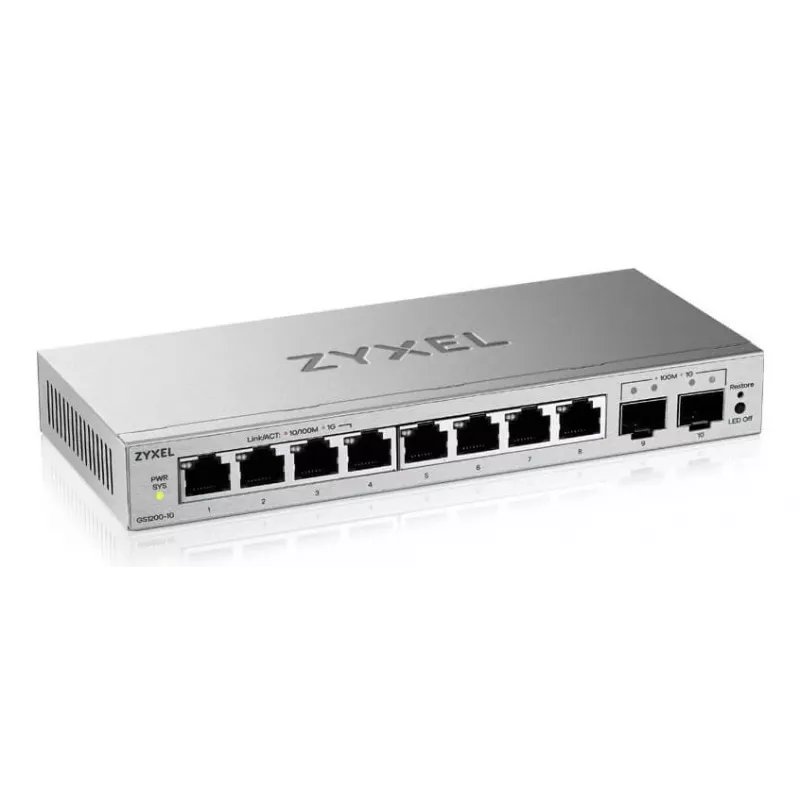 Managed L2 Gigabit Switch Zyxel GS1200-10v3 — 8x Gigabit (10/100/1000), 20 Gbps, MAC 4000, desktop, grey