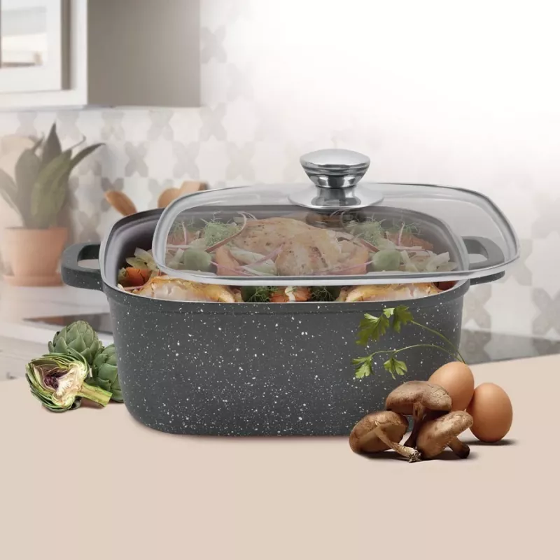 Pot with lid Maestro MR-2828, 28 cm Ø, 8.0 L, non-stick, for gas hobs, square black