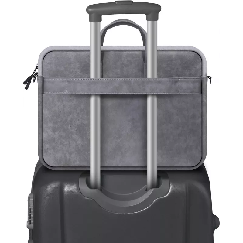 Toploader bag DEFENDER Solid for 15.6 inch laptops, polyurethane, grey, carry handle, removable shoulder strap