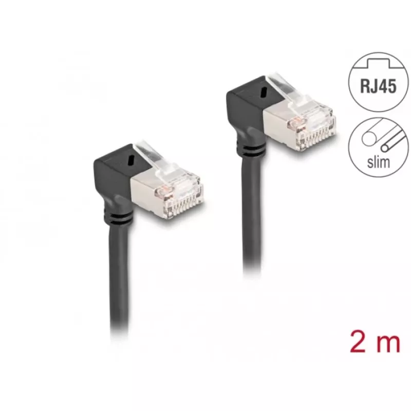 DeLOCK RJ45 Network Cable Cat.6A S/FTP Slim 90° downwards 2 m black