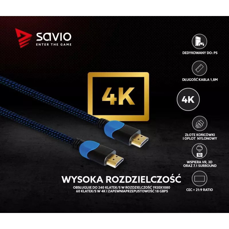 Savio GCL-02 HDMI cable 1.8 m HDMI Type A (Standard) Black,Blue