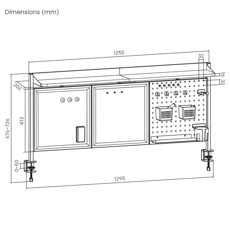 Desk divider Ergo Office ER-300 W, width 1250 mm, max load 10 kg