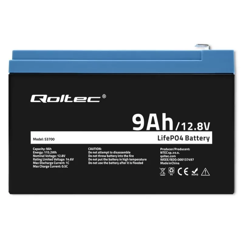 Battery LiFePO4 Lithium Iron Phosphate 12.8V 9Ah 115.2Wh