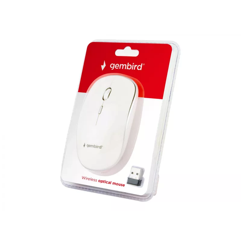 Wireless mouse GEMBIRD MUSW-4B-01-W, ambidextrous, optical 1600 DPI, 4 buttons, RF wireless, white